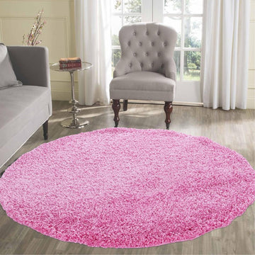 Oxford OXF00 Plain Plush Soft Stain-Resistant Textured Polypropylene Shaggy Pink Round Rug-Desire Rugs-Rug Love - The Most Loved Rug Store